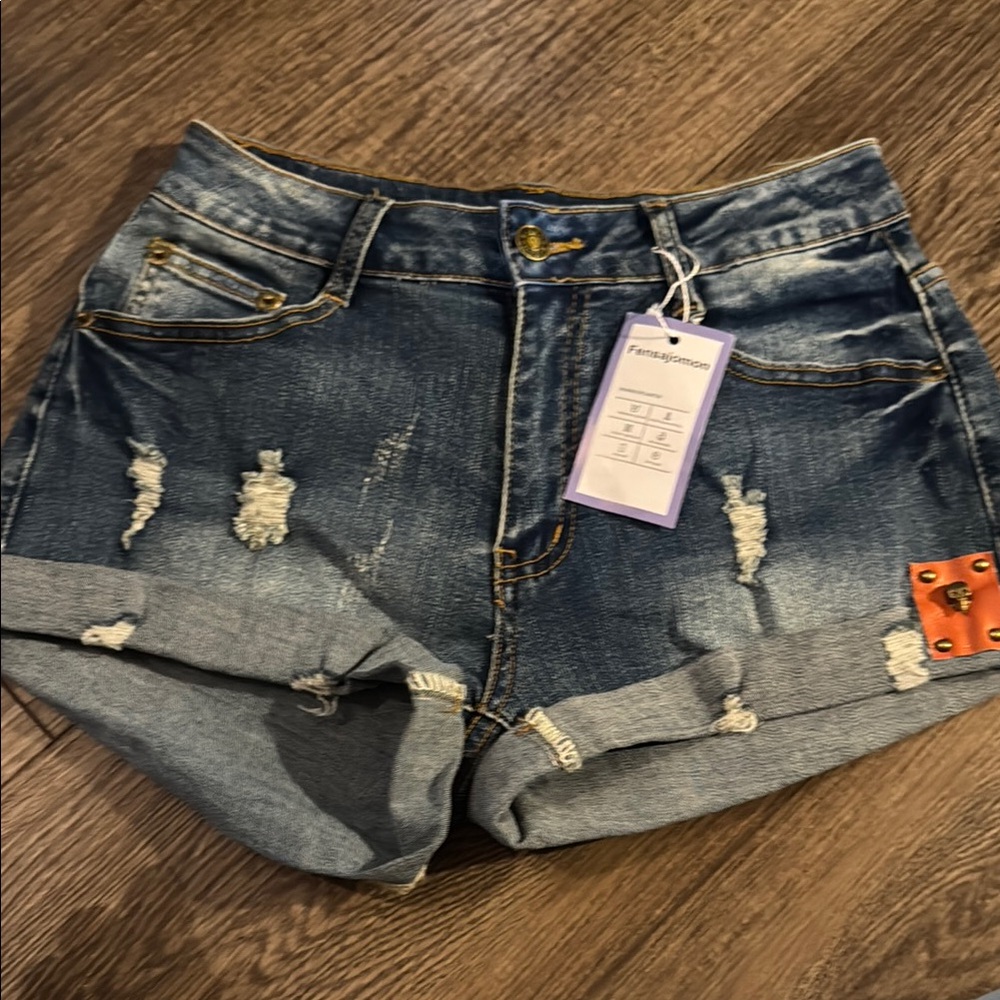 Women's Distressed Denim Shorts - Blue